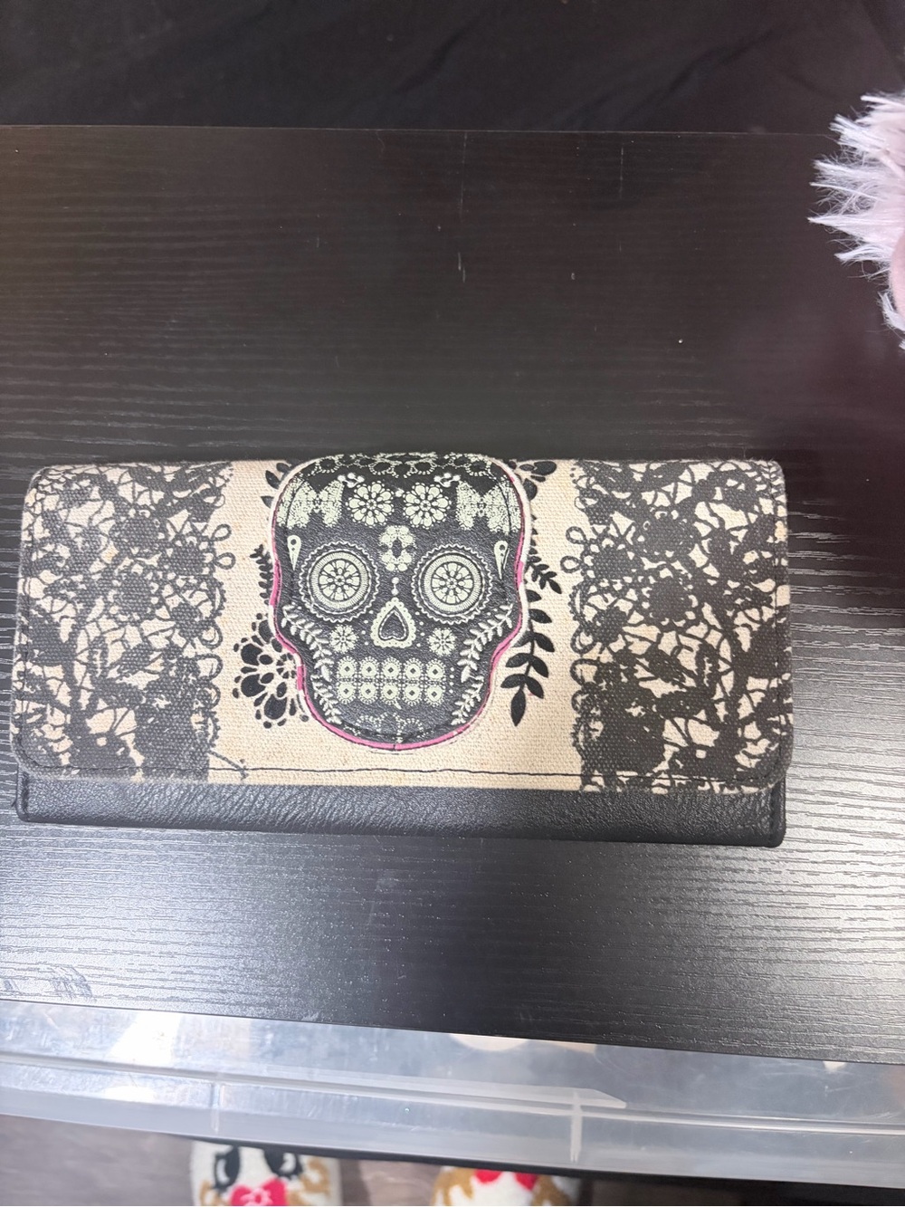 Beige and Black Sugar Skull Women's Wallet